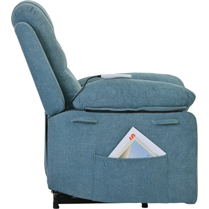 Standard Size Linen Power Lift Recliner Chair with Massage, Heating, and Side Storage Pocket