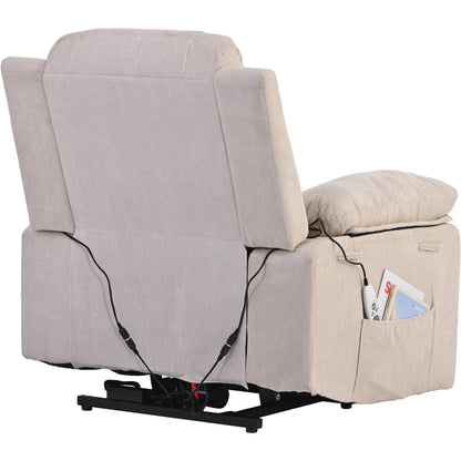 Standard Size Linen Power Lift Recliner Chair with Massage, Heating, and Side Storage Pocket