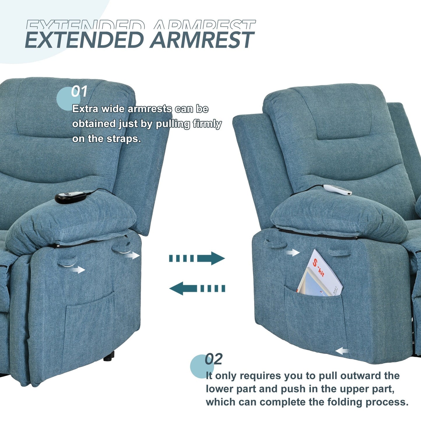 Standard Size Linen Power Lift Recliner Chair with Massage, Heating, and Side Storage Pocket