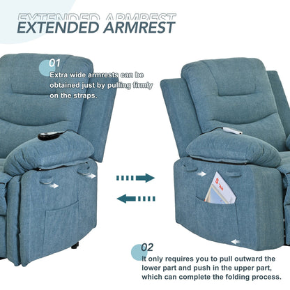 Standard Size Linen Power Lift Recliner Chair with Massage, Heating, and Side Storage Pocket