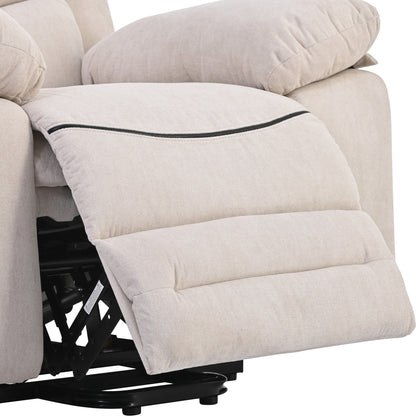 Standard Size Linen Power Lift Recliner Chair with Massage, Heating, and Side Storage Pocket