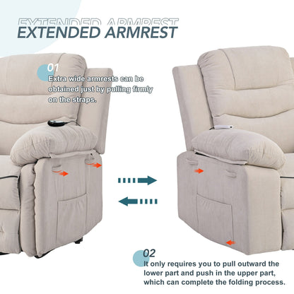 Standard Size Linen Power Lift Recliner Chair with Massage, Heating, and Side Storage Pocket