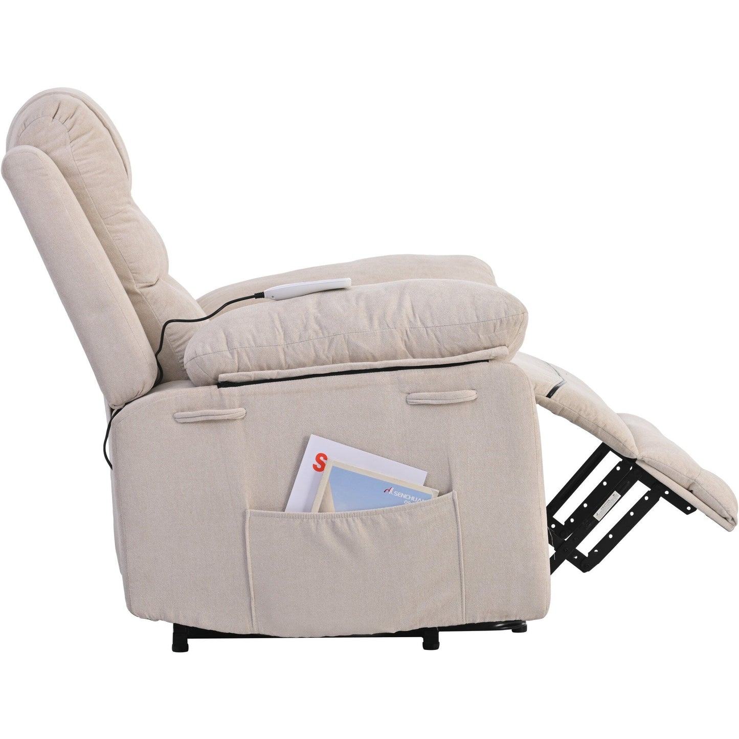 Standard Size Linen Power Lift Recliner Chair with Massage, Heating, and Side Storage Pocket
