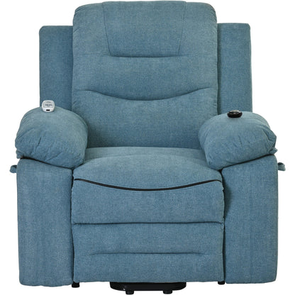 Standard Size Linen Power Lift Recliner Chair with Massage, Heating, and Side Storage Pocket