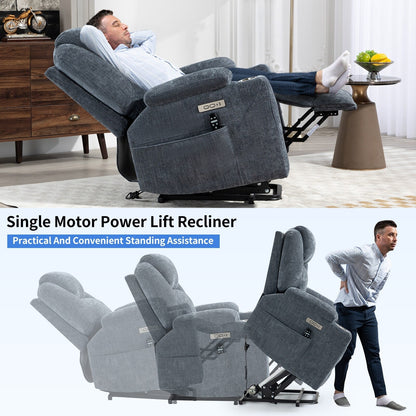 Standard Size Power Lift Recliner Chair with Full-Body Massage, Lumbar Heating, USB Charging, and Cup Holders