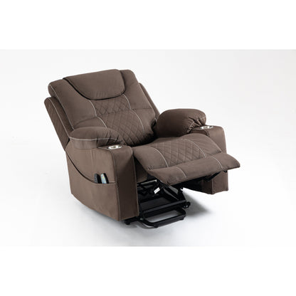 Standard Size Velvet Dual Motor Power Recliner Chair with Heat, Massage, and Dual Cup Holders