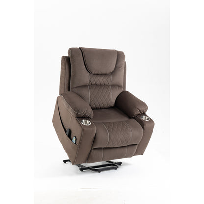Standard Size Velvet Dual Motor Power Recliner Chair with Heat, Massage, and Dual Cup Holders