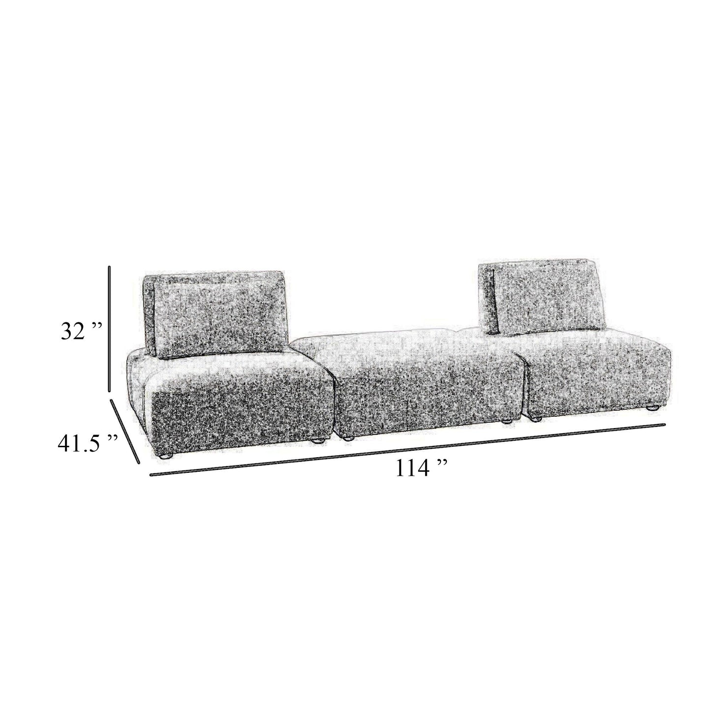 Stavan Modular 2 Seat Sofa, Ottoman, Yellow Chenille, Adjustable Back