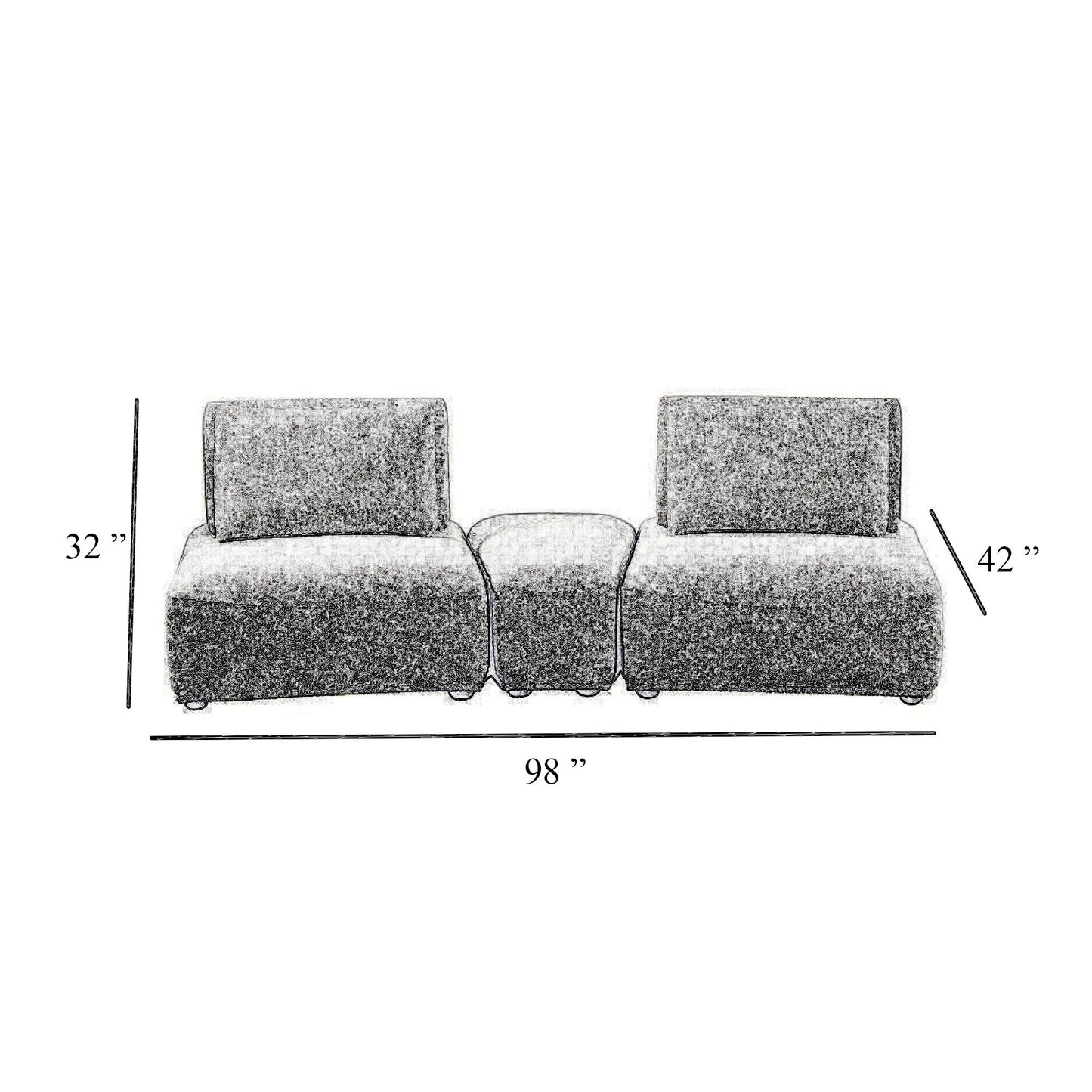 Stavan Modular Curved 2 Seat Sofa Set, Blue Chenille, Adjustable Backs