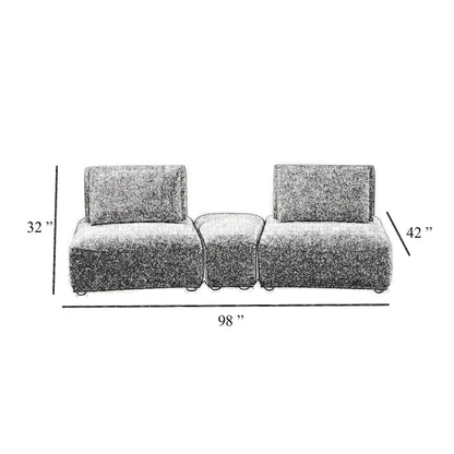 Stavan Modular Curved 2 Seat Sofa Set, Blue Chenille, Adjustable Backs