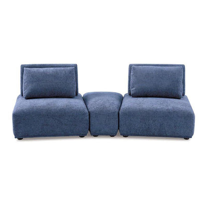 Stavan Modular Curved 2 Seat Sofa Set, Blue Chenille, Adjustable Backs