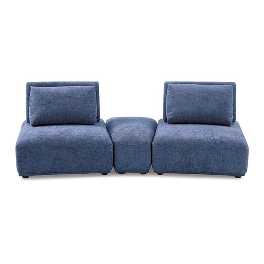 Stavan Modular Curved 2 Seat Sofa Set, Blue Chenille, Adjustable Backs