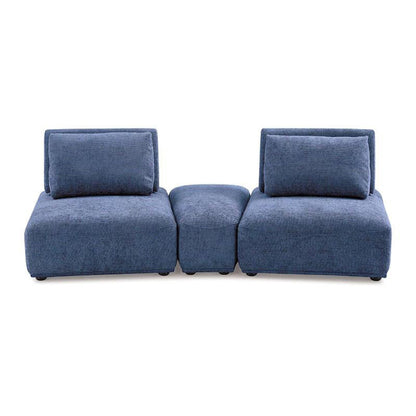 Stavan Modular Curved 2 Seat Sofa Set, Blue Chenille, Adjustable Backs