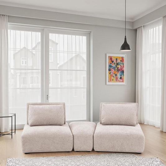 Stavan Modular Curved 2 Seat Sofa, Light Brown Boucle Adjustable Back