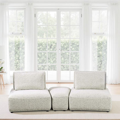 Stavan Modular Curved 2 Seat Sofa, Ottoman Gray Boucle Adjustable Back