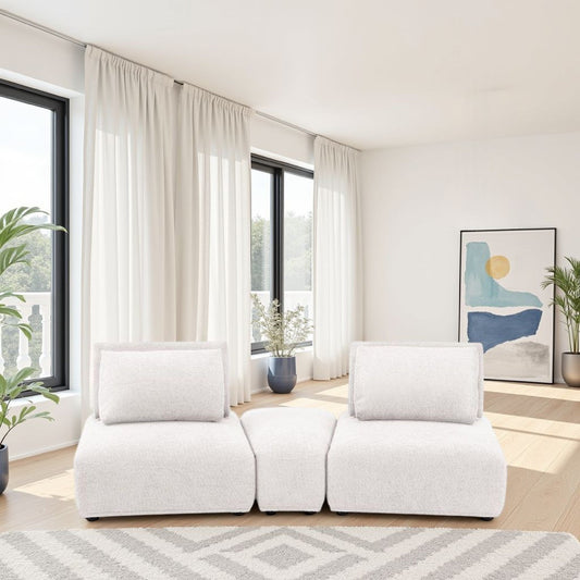 Stavan Modular Curved 2 Seat Sofa, White Boucle, Adjustable Seat Depth