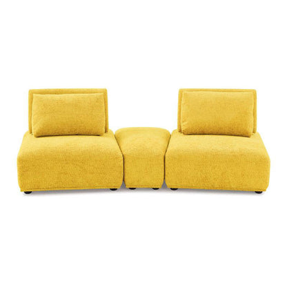 Stavan Modular Curved 2 Seat Sofa, Yellow Chenille, Adjustable Back