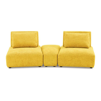 Stavan Modular Curved 2 Seat Sofa, Yellow Chenille, Adjustable Back