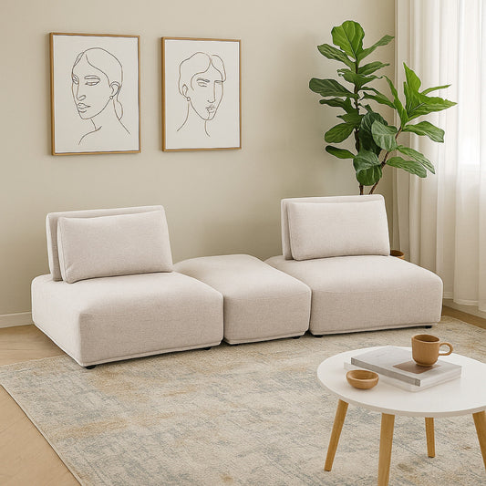 Stavan Modular Curved 2 Seater Sofa, Light Brown Adjustable Seat Depth