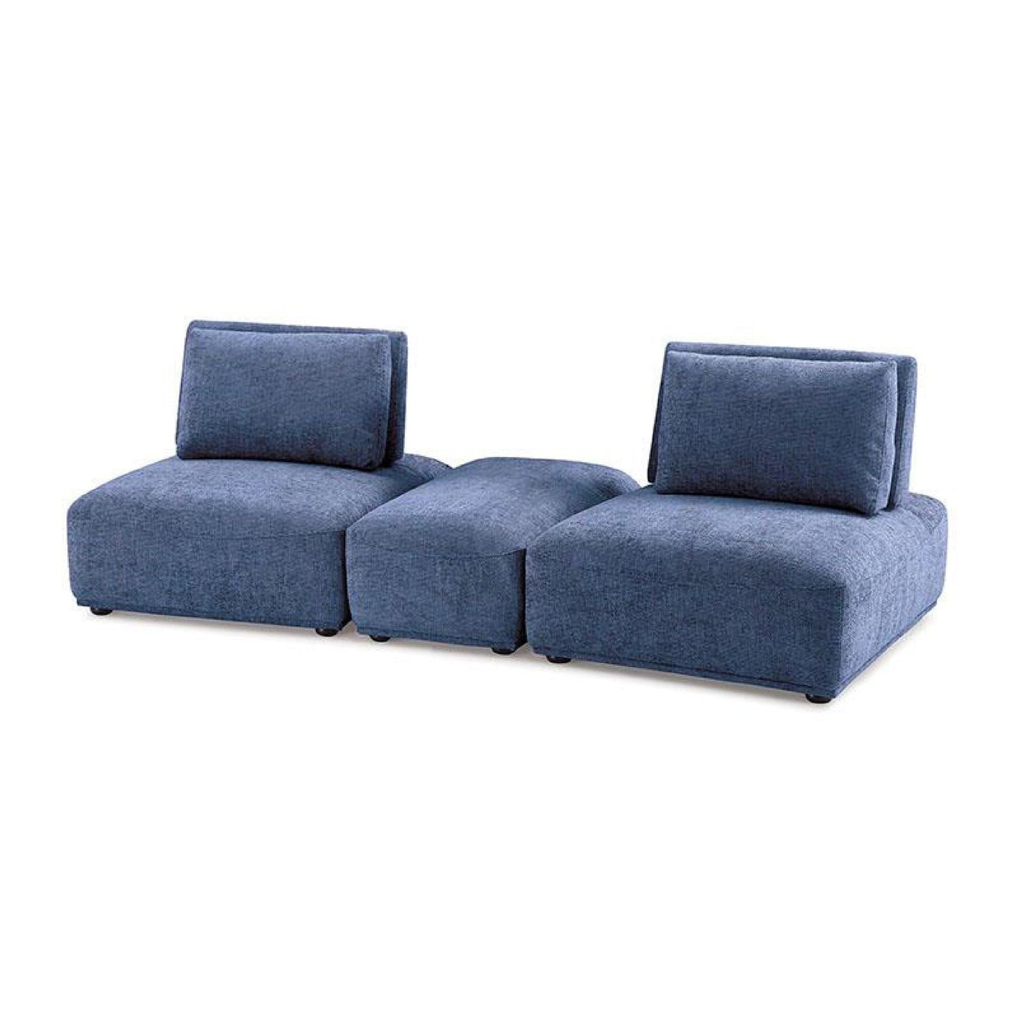 Stavan Modular Curved 2 Seater Sofa, Ottoman, Blue Adjustable Backs
