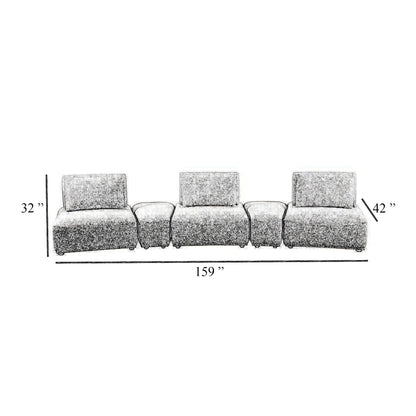 Stavan Modular Curved 3 Seat Sofa Set, Yellow Chenille Adjustable Back