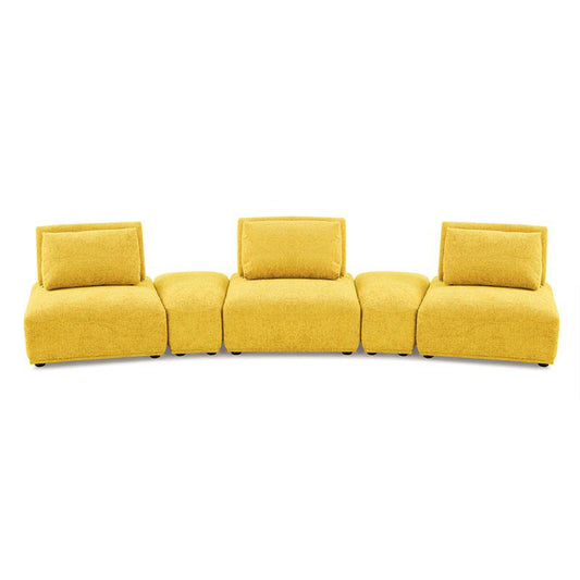 Stavan Modular Curved 3 Seat Sofa Set, Yellow Chenille Adjustable Back