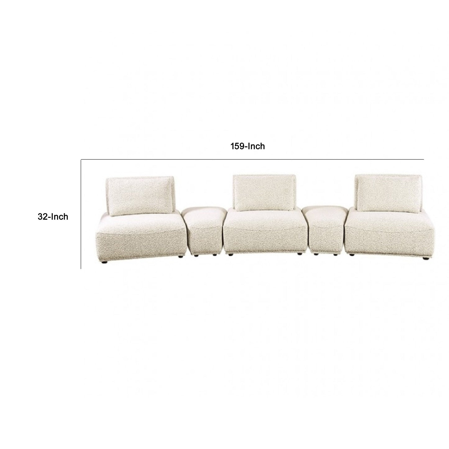 Stavan Modular Curved 3 Seat Sofa, Beige Boucle, Adjustable Seat Depth