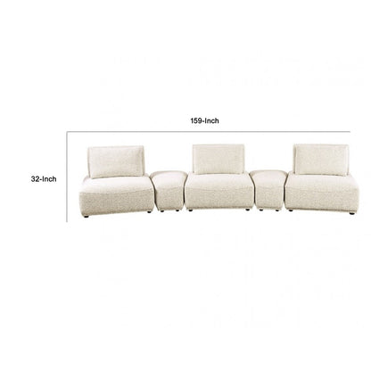 Stavan Modular Curved 3 Seat Sofa, Beige Boucle, Adjustable Seat Depth