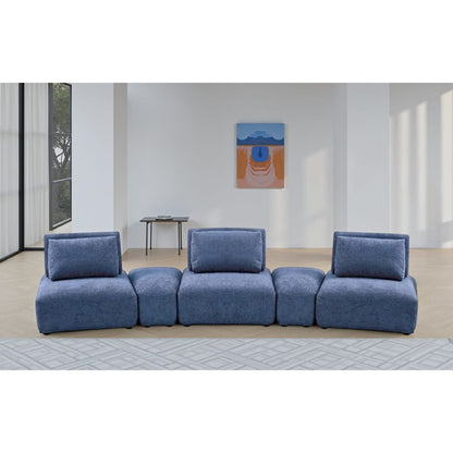 Stavan Modular Curved 3 Seat Sofa, Blue Chenille, Adjustable Backs