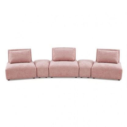 Stavan Modular Curved 3 Seater Sofa, Pink Boucle Adjustable Seat Depth