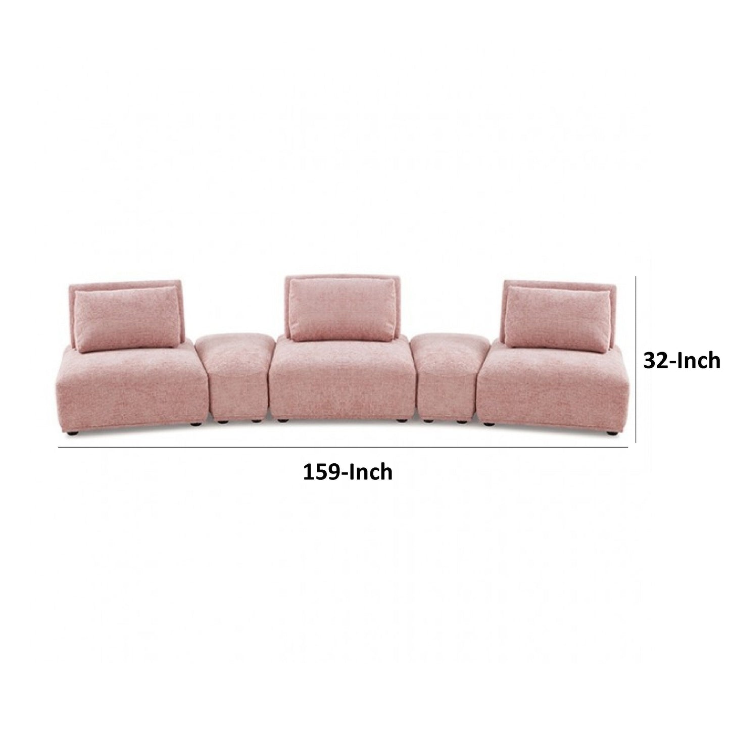 Stavan Modular Curved 3 Seater Sofa, Pink Boucle Adjustable Seat Depth