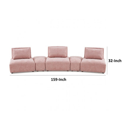 Stavan Modular Curved 3 Seater Sofa, Pink Boucle Adjustable Seat Depth