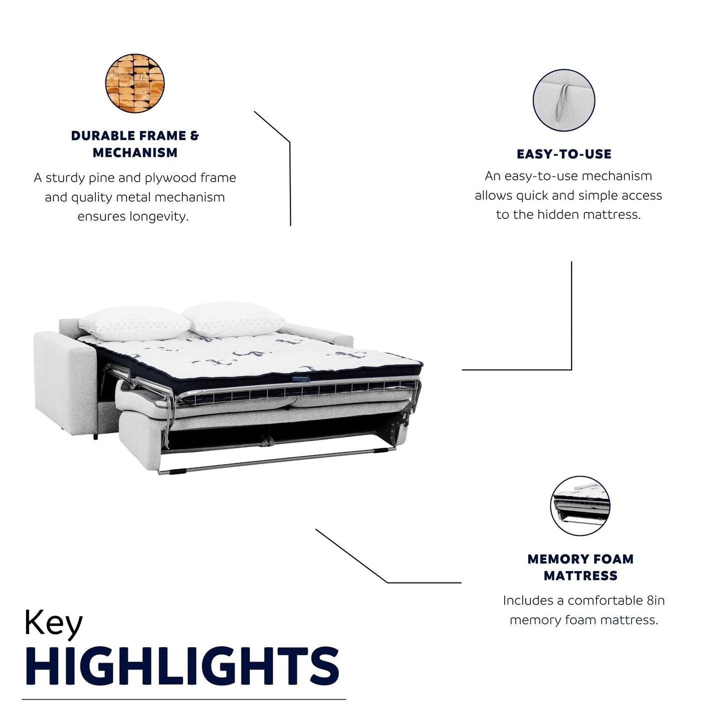 Stearns & FosterÂ® Giotto 78 in. Full Sleeper Sofa with Memory Foam Mattress
