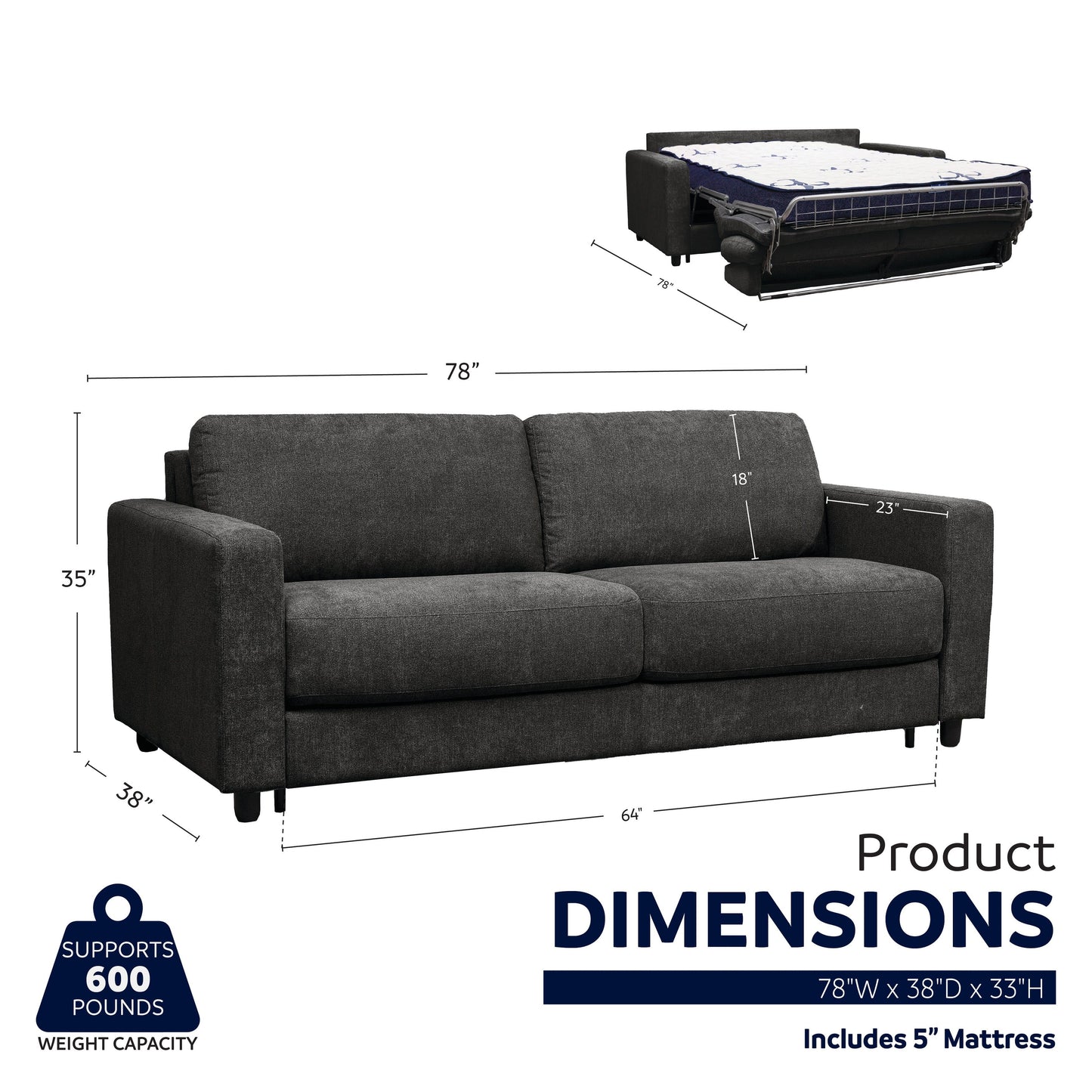 Stearns & FosterÂ® Giotto 78 in. Full Sleeper Sofa with Memory Foam Mattress