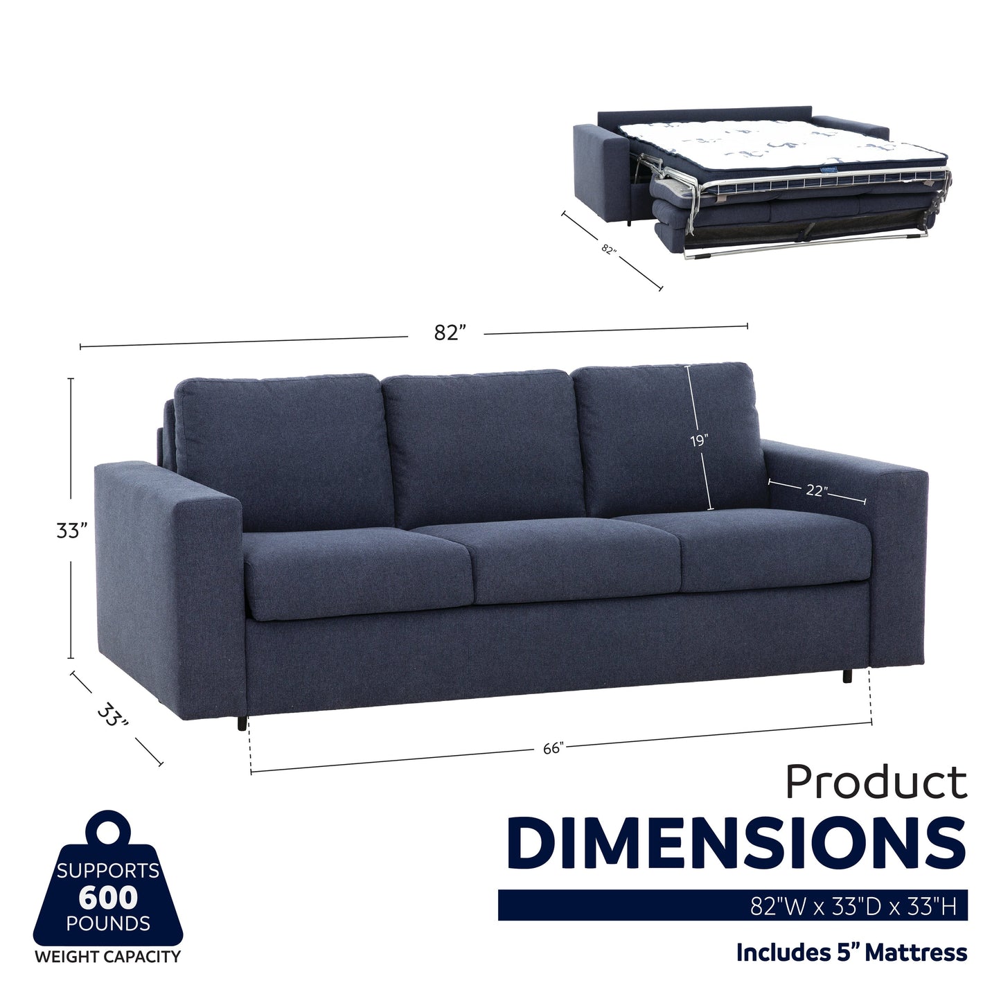 Stearns & FosterÂ® Paolo 82 in. Queen Sleeper Sofa with 5in Memory Foam Mattress
