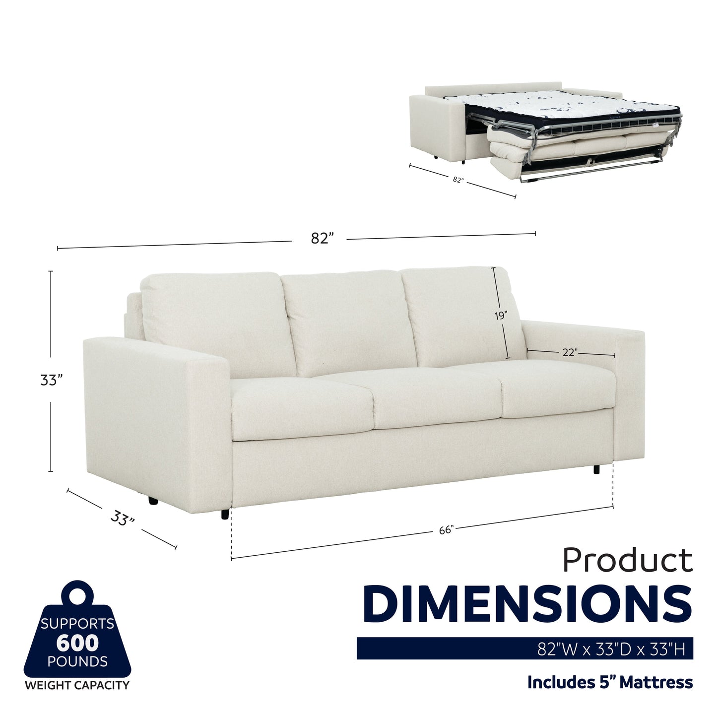 Stearns & FosterÂ® Paolo 82 in. Queen Sleeper Sofa with 5in Memory Foam Mattress