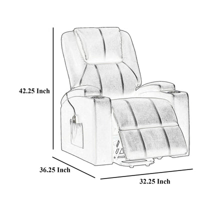 Stoy Power Lift Recliner Chair, Massage, 36 Inch Brown Faux Leather