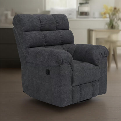 Sub Swivel Manual Recliner Chair, Marine Blue Biscuit Tufted Polyester