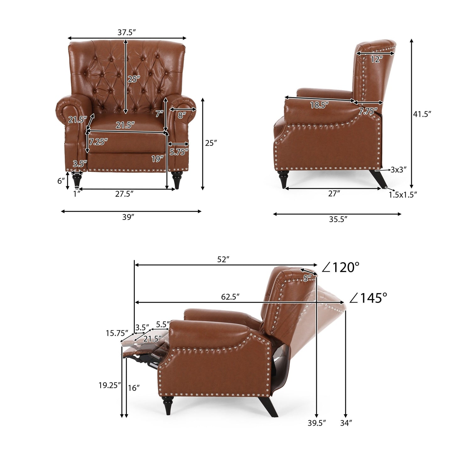 Sunapee Fabric and Rubberwood Recliner with Nailhead Trim by Christopher Knight Home