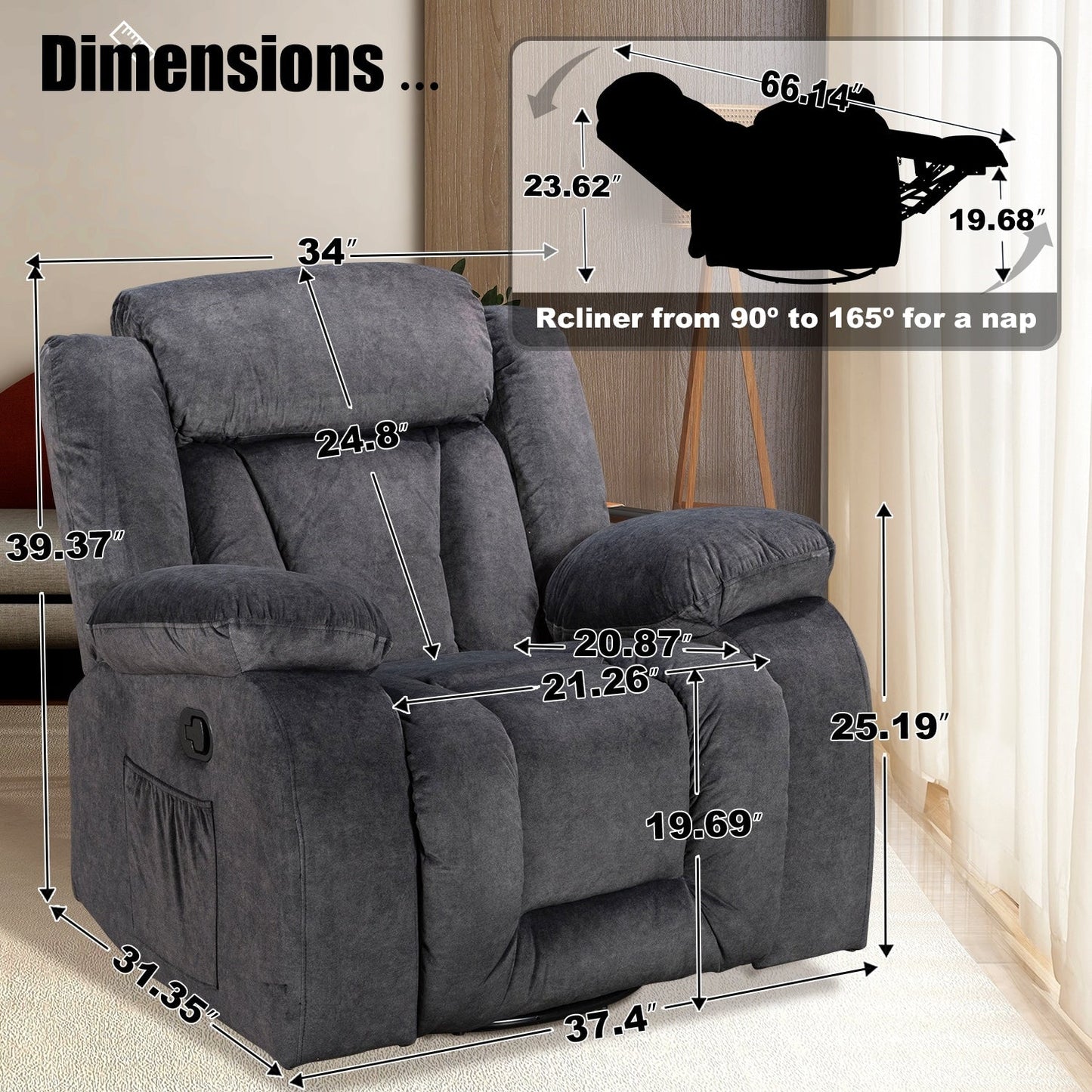 Super Comfortable Standard Size Heating and Massage Recliner Chair