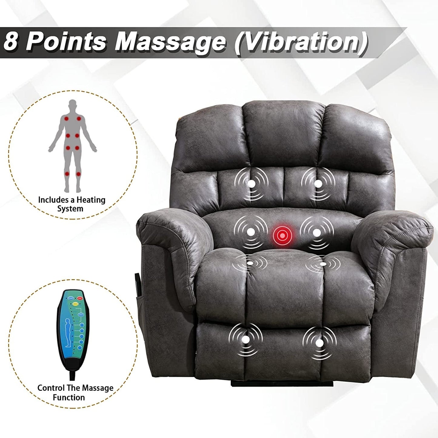 42 Wide Oversize Power Lift Recliner Chair with Massage and Heating