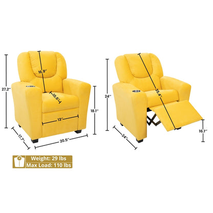PVC Kids Recliner Chair with Push-Back Reclining Function, Cup Holder, and Comfortable Footres