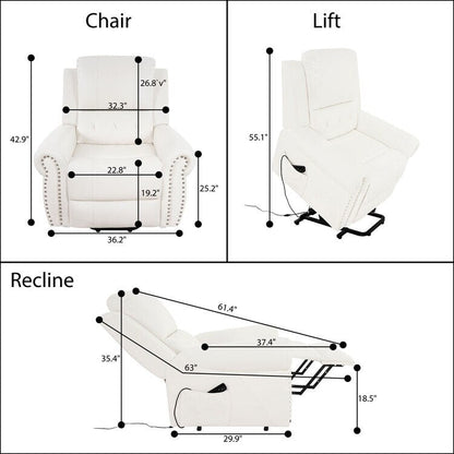 Air Leather Premium Studded Power Lift Recliner Chair with Footrest Reclining Chair with Remote Control