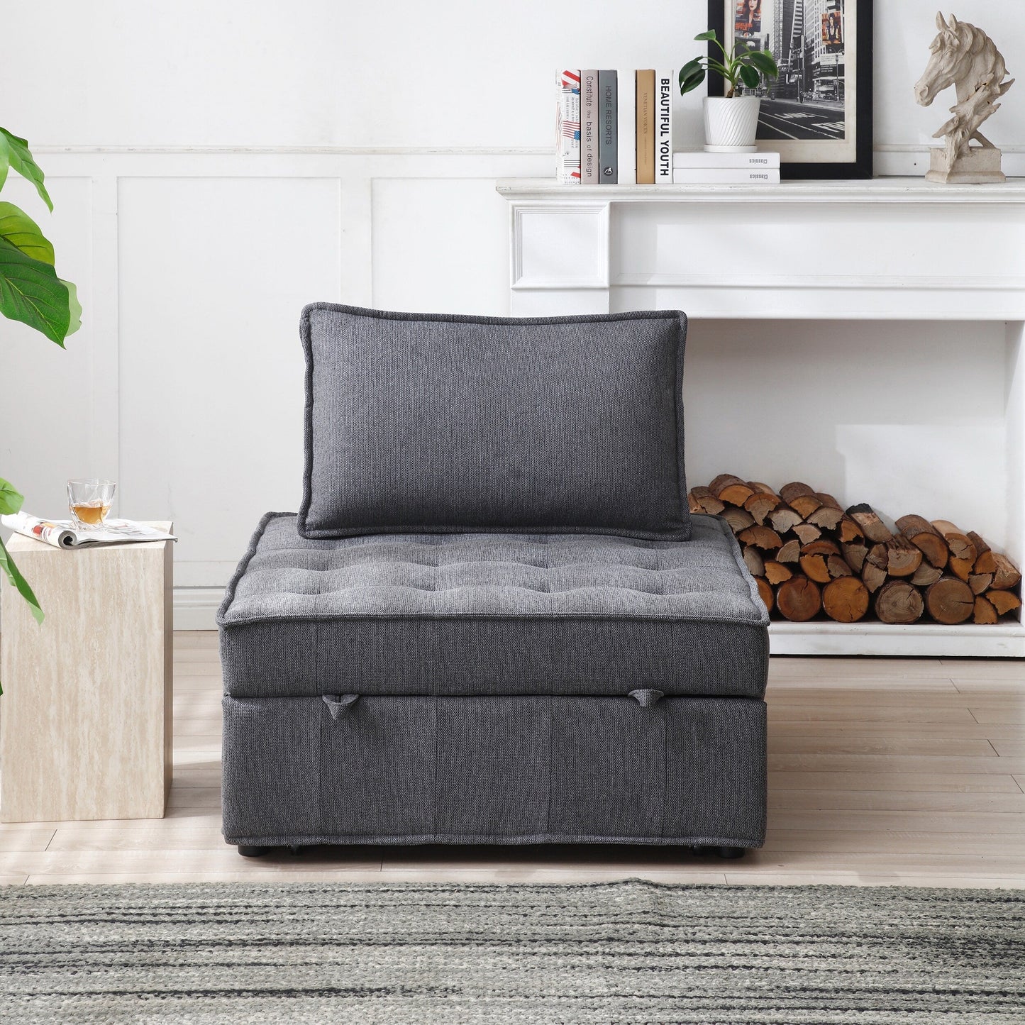 Transformable Linen Sofa Bed - Stylish Ottoman with Removable Backrest for Extra Comfort