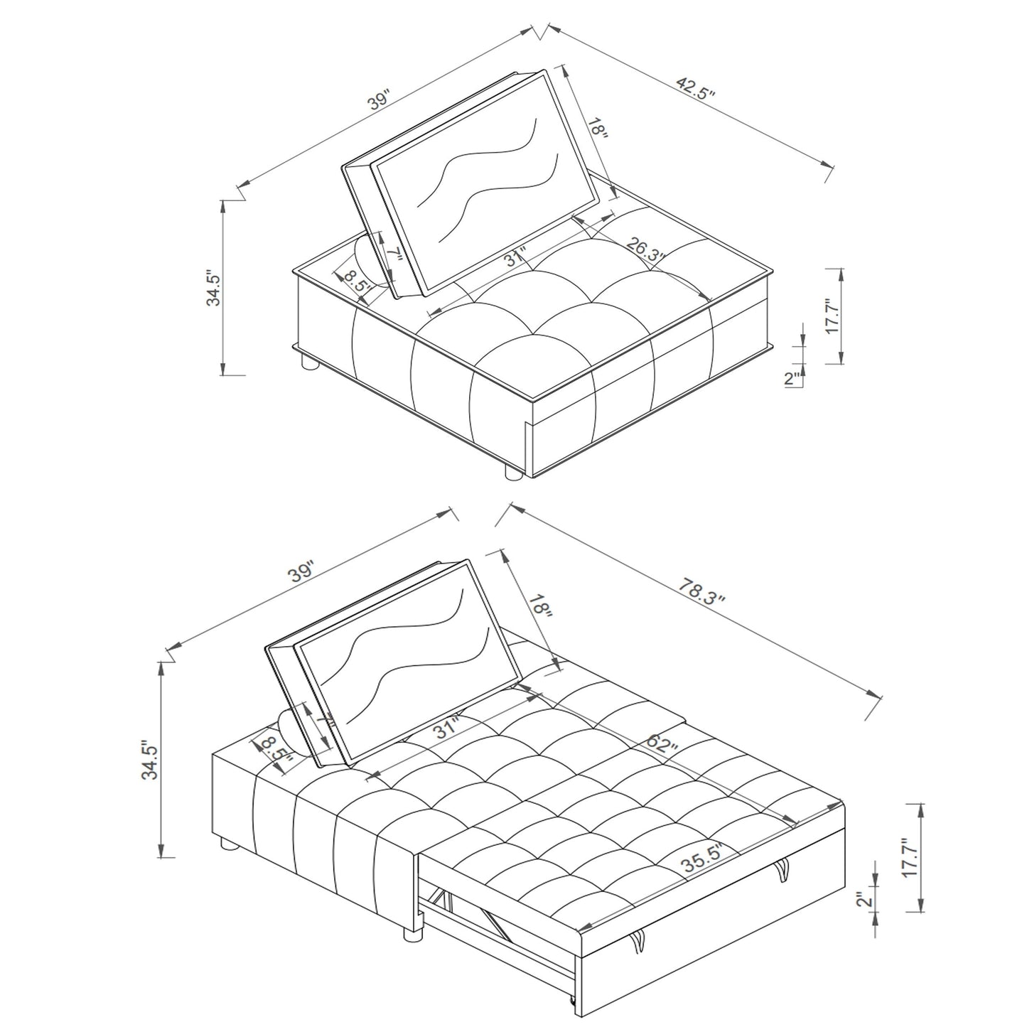 Transformable Linen Sofa Bed - Stylish Ottoman with Removable Backrest for Extra Comfort