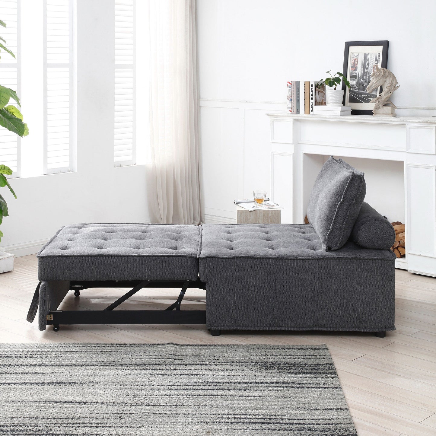 Transformable Linen Sofa Bed - Stylish Ottoman with Removable Backrest for Extra Comfort