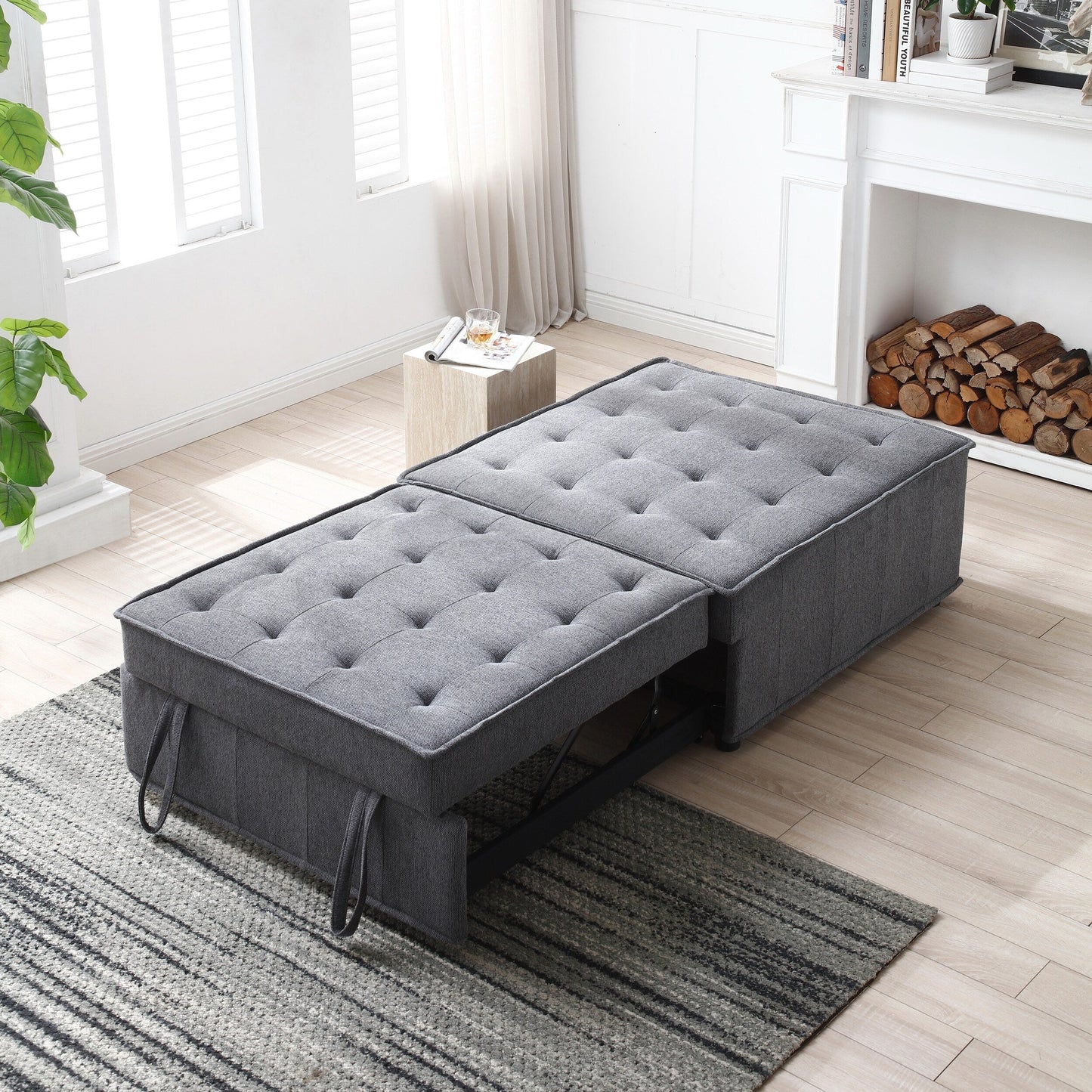 Transformable Linen Sofa Bed - Stylish Ottoman with Removable Backrest for Extra Comfort