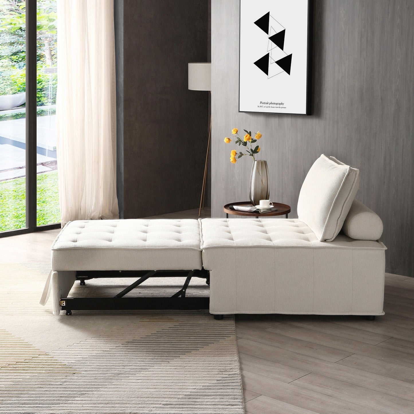 Transformable Linen Sofa Bed - Stylish Ottoman with Removable Backrest for Extra Comfort