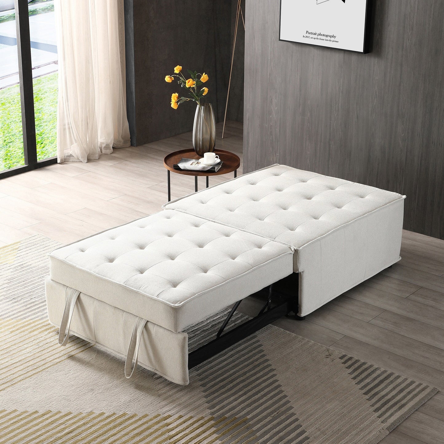 Transformable Linen Sofa Bed - Stylish Ottoman with Removable Backrest for Extra Comfort