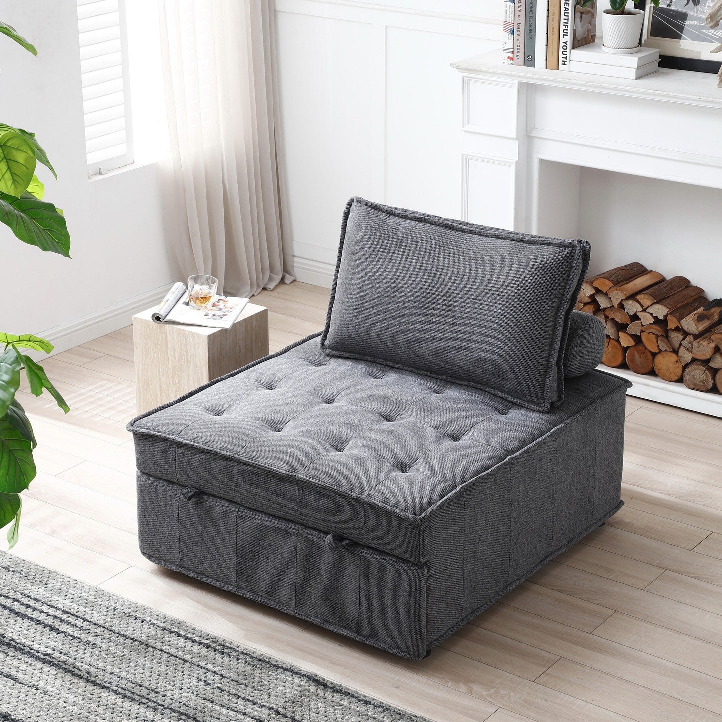 Transformable Linen Sofa Bed - Stylish Ottoman with Removable Backrest for Extra Comfort